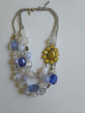 New York & Co Vintage Multi Strand Necklace Blue Yellow Sunflower Stateme